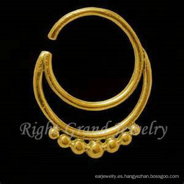 India nariz Piercing nariguera de oro joyería 24K chapado en oro de 16G